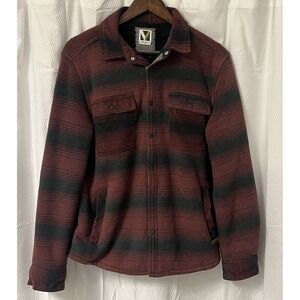 Voyager Fleece Shacket Shirt Men Med Maroon Striped Sherpa Lined Outdoor Casual